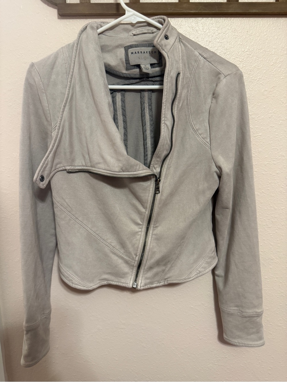 Marrakech Women's Light Grey Suede Asymmetric Moto Jacket